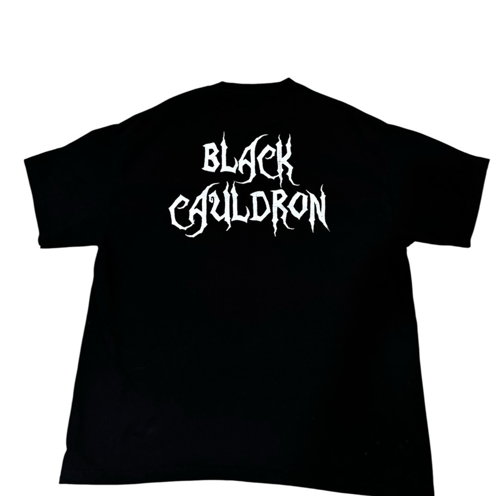 Alstyle black short sleeved T shirt "Black Cauldron" spell out with fairy, XL.